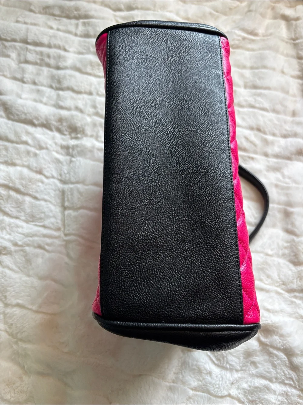 Betsey Johnson Black & Hot Pink Floral Appliqué Satchel
